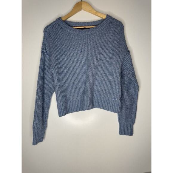 American Eagle Outfitters Sweater Womens XS Blue Ribbed Cropped Wool Blend - Picture 1 of 7